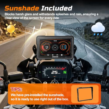 7" Motorcycle CarPlay Fit for BMW with Wonder Wheel Control, Android Auto/iOS, GPS Navigation System, IP69K Waterproof Touchscreen, 1200Nit, Plug-and-Play, Bluetooth, Light Sensor, TPMS, Siri