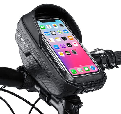 ROCKBROS Bike Phone Mount Bag Bike Front Frame Handlebar Bag Waterproof Bike Phone Holder Case Bicycle Accessories Pouch Sensitive Touch Screen Compatible with iPhone Below 6.5" - color: black 2