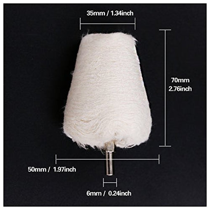 Swpeet 5 Pcs Cone-Shaped White Flannelette Polishing Wheel Grinding Head with 1/4" Handle for Metal Aluminum/Stainless Steel/Chrome/Jewelry/Wood/Plastic/Ceramic/Glass