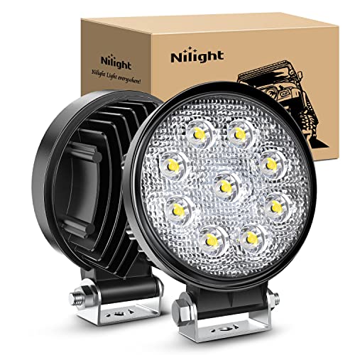 Nilight 15016F-B Led 2PCS 4.5 inch 27w 3000LM Round Flood Light Pod Off Road Fog Driving Roof Bar Bumper for Jeep,SUV Truck, Hunters - color: 2Pcs 27W Flood Lights
