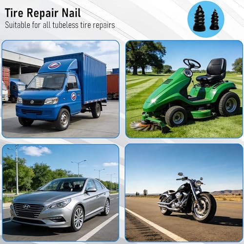 61PCS Tire Repair Rubber Nails Kit .Tire Screw Plug Repair Kit with Box and Screwdriver, Self Screw in Tire Repair Plugs for Car, Motorcycle, Truck, Tractor Tire Puncture Repair