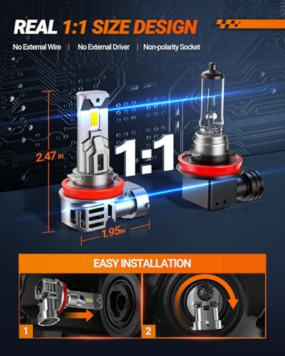 SEALIGHT S1-Pro H11/H8/H9 Fog & Light Bulbs, 40000LM 6500K White H11 Lights, 1600FT Beam, IP67 Waterproof with Fan, 2-Pack for ATV/SUV - size: H11/H8/H9/H16