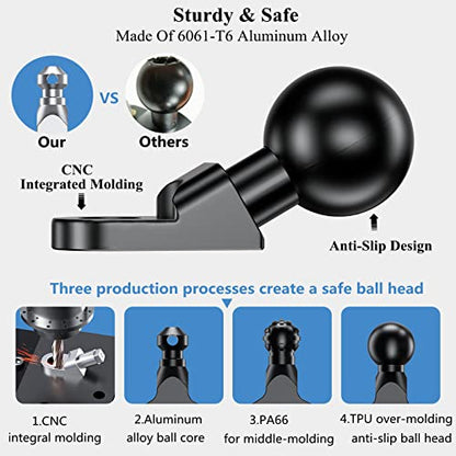 BRCOVAN 5PCS, Aluminum Alloy Mount with 1'' TPU Ball & 10mm Mounting Hole | Angled Bolt Head Adapter Ball Base Compatible with RAM Mounts B Size Double Socket Arm - style: R12-Set of 5