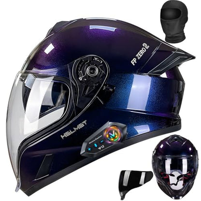 Bluetooth Full Face Motorcycle Helmet DOT Approved Modular Motorcycle Helmets with Built-in Sun Visor, Multi-Ventilation Ports, for Adults Men Women Casco Moto Hombres Mujeres - size: XXL61~62CM, style: E