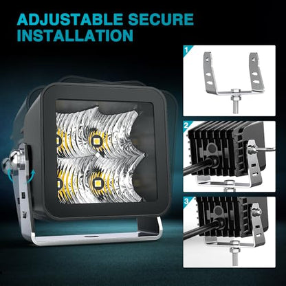 Nilight LED Pod Lights 2 PCS 3 Inch 4LED Flood Beam Square Offroad Driving Side Rear Back-Up Light Built-in EMC for Tractor Truck Motorcycle Boat ATV - color: 3Inch 4Led Light Pods