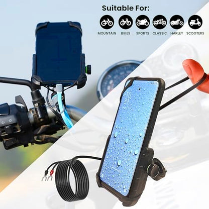 GRAND PITSTOP Bike Phone Mount Holder USB Charger Handlebar Mount, Camera Friendly, Aluminum Motorcycle Phone Mount, with 12/24V Motorcycles Quick Charge for 4.5-7 Inch Phones (Blue)