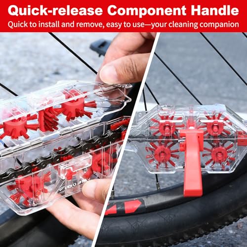 DKE&YMQ Bike Chain Cleaner Kit - Transparent bicycle chain cleaner with large and small brush tool, Deep clean chain machine for mountain and road bikes