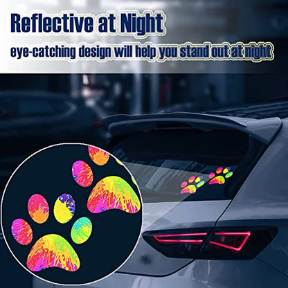 2 Pack 5.1" Rainbow Tie Dye Cat Dog Pawprint Reflective Vinyl Car Decals Stickers Van Trucks Women Men Motorcycle Laptop Decals Skateboard Bike Bumper Window - color: Paw-1