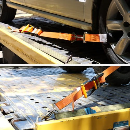 Heavy Duty 4 Pack Axle Tie Down Straps for Trailers-2" x 114" Car Hauler Straps with Snap Hooks-10,000 lbs Break Strength, 3300 lbs Capacity - DOT Certified Wheel Ratchet Tie Downs (Orange) - color: ProSeries Orange