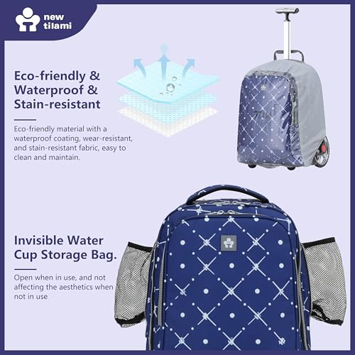 NEW TILAMI 20" Rolling Backpack for Teens Adults, Climbing Stairs Waterproof Backpack with Wheels for School Business Trave Camping with Laptop Compartment, Fit 17 Inch Laptop, Navy Bling - color: Navy Bling