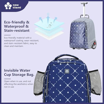 NEW TILAMI 20" Rolling Backpack for Teens Adults, Climbing Stairs Waterproof Backpack with Wheels for School Business Trave Camping with Laptop Compartment, Fit 17 Inch Laptop, Navy Bling - color: Navy Bling