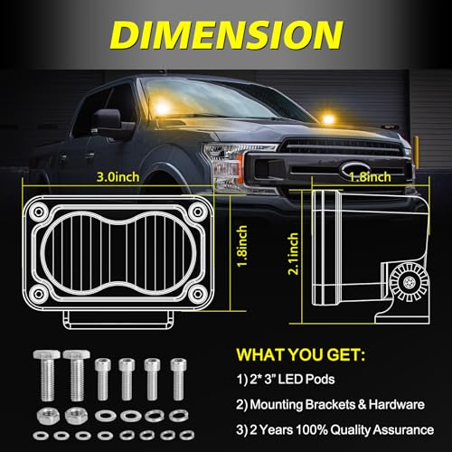 Amber LED Pods, AKD Part 3 Inch Flood CREE LED Fog Lights 40W Small Amber Chase Lights Off Road Driving Ditch Lights Pods 2 Packs for Truck Pickup Motorcycle SUV UTV ATV Dirt Bike Surron - color: Amber