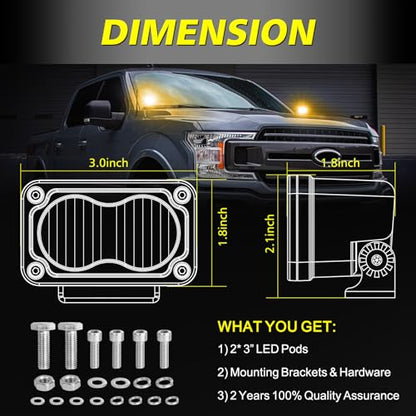 Amber LED Pods, AKD Part 3 Inch Flood CREE LED Fog Lights 40W Small Amber Chase Lights Off Road Driving Ditch Lights Pods 2 Packs for Truck Pickup Motorcycle SUV UTV ATV Dirt Bike Surron - color: Amber