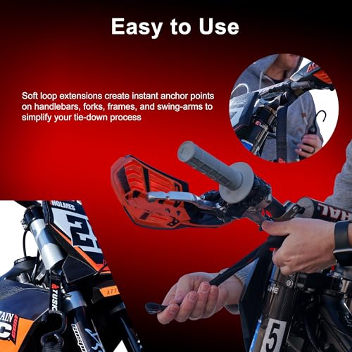 TUSK Soft Hook Tie-Down Extension Straps – 16″ Black (2-Pack) – Soft-Loop Extensions for Motorcycles, ATVs & Powersport Cargo