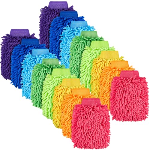 Toulite 16 Pcs Car Wash Mitt Chenille Microfiber Wash Mitt Double Sided Glove Cleaning Drying Mitts (5.91 x 9.06 Inch,Bright Colors) - color: Bright Colors, size: 5.91 x 9.06 Inch