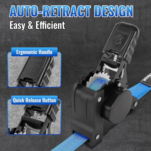 Retractable Ratchet Straps 4 Pack - 1,500 Lbs Break Strength 1 in x 10 Ft Heavy Duty Retractable Ratchet Tie Down Straps with S Hooks Set for Truck, Cargo Van, Trailer, Motorcycle (Blue) - color: Blue