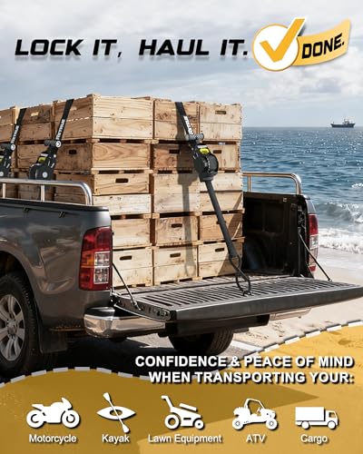 RETRUE Heavy Duty Self-Retracting Ratchet Straps, 10 Feet Retractable Ratchet Tie Down Straps with 1,500lb Break Strength for Trailers, Motorcycles, ATVs, Moving, Cargo Handling & More, Black (4 Pack) - size: 4-Pack