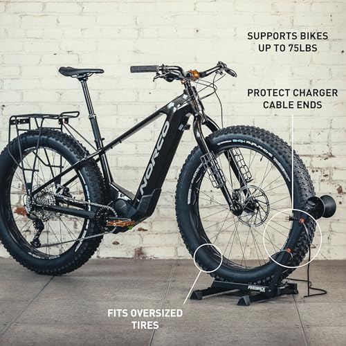 FEEDBACK SPORTS | Rakk 2.0 E-Bike Storage Rack | Freestanding Floor Electric Bike Stand | with Magnetic Cord Organizer - style: Rakk 2.0 E-bike Storage Rack