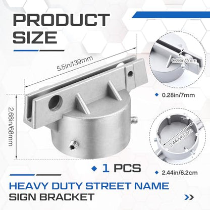 Hicarer 1 Pcs Street Name Sign Bracket for 2 3/8" Pole 5.5" Wide (3/16" Slot) Heavy Duty Street Name Sign Holder Round Aluminum Pole Bracket - style: Standard