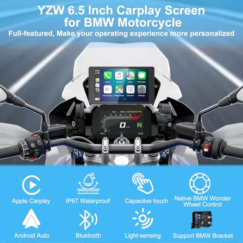 2026 YZW 6.5 Inch for BMW Waterproof Motorcycle CarPlay with GPS Navigation, Wireless Bluetooth, HD Touch Screen, Lossless Installation/TPMS/Plug&Play, Light Sensor - size: BM 6.5"+HD Screen+Lossless Installation