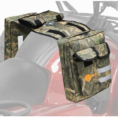 ATV Saddle Bag with Map Pouch & Cooler, Water-Resistant Hunting Tank Pack for All-Terrain Vehicles, Compatible with Most ATVs, Snowmobiles, Motorcycles & Bicycles (Camo Reed) - color: Camo Reed
