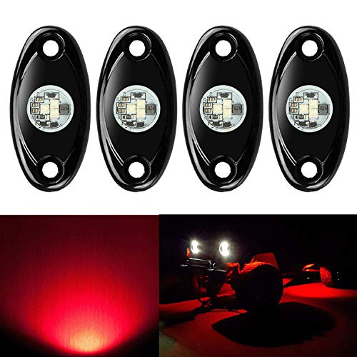 4 Pods LED Rock Lights, Ampper Waterproof LED Neon Underglow Light for Car Truck ATV UTV SUV Offroad Boat Underbody Glow Trail Rig Lamp (Red) - color: Red, size: 4 Pods