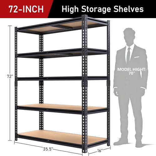 72" H Garage Storage Shelves,Storage Shelves Heavy Duty,2400LBS Heavy Duty Garage Shelving,Adjustable 5 Tier Shelving for Garage Storage,Warehouse,16"x35.5"x72" - size: 72" H x 36" W x 15.9" D