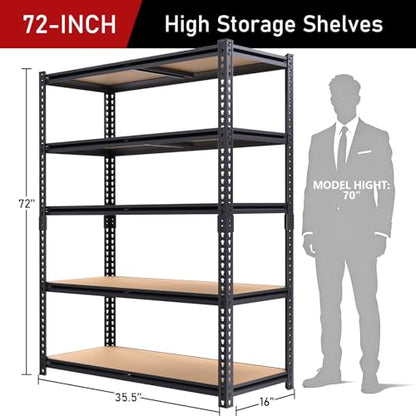 72" H Garage Storage Shelves,Storage Shelves Heavy Duty,2400LBS Metal Shelving Units,Adjustable Garage Shelving Heavy Duty for Garage Storage,Warehouse,16"x35.5"x72 - size: 72" H x 35.5" W x 16" D
