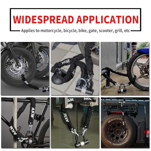 AKM Motorcycle Chain Lock Anti-Theft 8.2ft/250cm Super Long Durable 12mm Thick With 4 Keys Security 16mm U Lock for Motorcycles, Containers, Trailers, ATV - size: 8.2ft/250cm x 12mm Diameter Chain with Lock