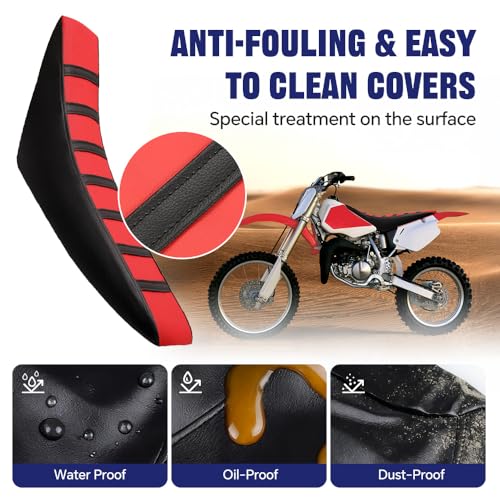 PIT66 Motorcycle Soft Leather Seat Cover, Compatible with Honda CR125R CR250R CR500R CR80R CRF100F CRF125F CRF150F (Red) - color: Red