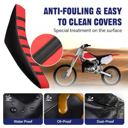 PIT66 Motorcycle Soft Leather Seat Cover, Compatible with Honda CR125R CR250R CR500R CR80R CRF100F CRF125F CRF150F (Red) - color: Red