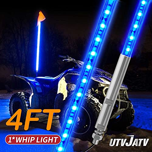 4ft LED Whip Blue Lights Waterproof Flag Pole Safety Antenna with Flag for Can Am Maverick X3 Sand Dune Buggy UTV ATV 2020 Polaris RZR XP 4X4 Offroad Truck 4 Wheels - 1PCS - color: Blue, size: 4FT 1PC LED whip light