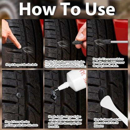 60ML*1 Tire Repair Glue Kit, 30 PCS Tire Repair Rubber Nails，for Vacuum Tires Puncture Repair on Cars, Motorcycles, Trucks, and Tractors, Tire Plug kit.