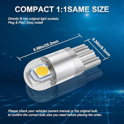 194 Led Car Bulb 3030 Chipset 2SMD T10 194 168 W5W Led Wedge Light Bulb 1.5W 12V License Plate Courtesy Step Map Lights Trunk Lamp Clearance Lights (12pcs) - color: White