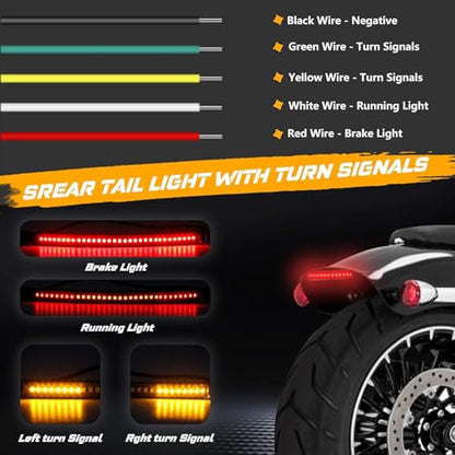 Front Rear Motorcycle Led Turn Signals, Universal White Amber Fork Light Strip, Red Brake Tail Lights Compatible with Harley Cafe Racer Dual Sport Dirt Bike, Pack of 3 - color: Front Amber/White + Rear Red/Amber