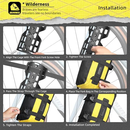 Rhinowalk Bike Fork Bag 6.5L Waterproof Bicycle Storage Bag with Roll-Top Closure, Versatile Mounting for Front Forks with or without Mounting Holes Cycling Gear for Road, Gravel, MTB (Black)