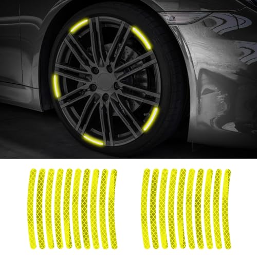 20PCS Reflective Car Wheel Decorative Stripe Stickers, Night Safety Warning Tape Sticker, Anti-Scratch Tire Rims Sticker, Universal Fluorescent Auto Decals for Motocycle Bike (Green) - color: Green