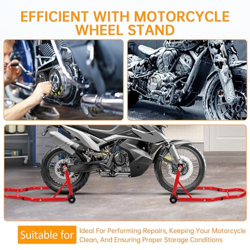 Heavy Duty Motorcycle Lift Stand Set, Front & Rear Wheel Paddock Stand with Adjustable Prong A dapter+L Swingarm Spool, 900 Lb Capacity for Bike Maintenance & Repairs, Red - color: Red