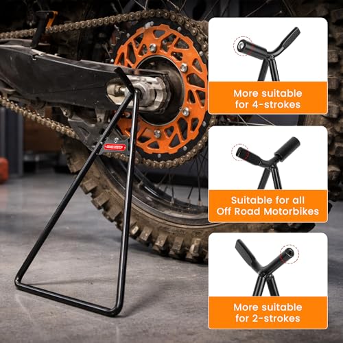 GRAND PITSTOP Heavy Duty Motorcycle Triangle Stand - Universal Paddock Stand for 80-500cc Dirt Bike Supermoto Motocross - Fits 18mm 14.5mm 11mm Axles - Steel Maintenance Lift