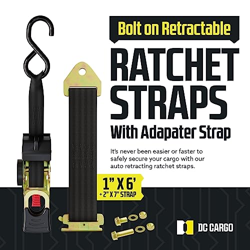 DC Cargo Mall Retractable Ratchet Straps - E-Track and Bolt-On Mounting Options (2 Pack) 1" x 6' - 4,000lbs Break Strength Heavy Duty Auto Self Retracting Tie Down Straps - color: Bolt On + Etrack, size: 1" x 6'