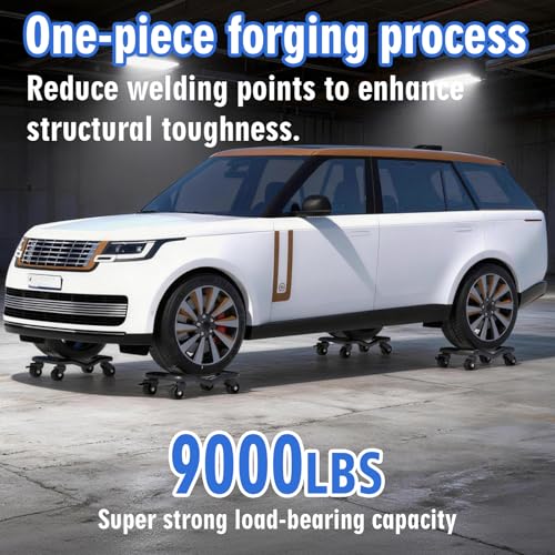 Car Dolly Set of 4, 9000 LBS Capacity Universal Vehicle Moving Dolly for Cars, SUVs, Motorcycles & Boats, Low-Profile Wheel Skates for Garage, Workshop and Marine Use