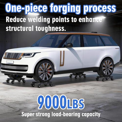 Car Dolly Set of 4, 9000 LBS Capacity Universal Vehicle Moving Dolly for Cars, SUVs, Motorcycles & Boats, Low-Profile Wheel Skates for Garage, Workshop and Marine Use