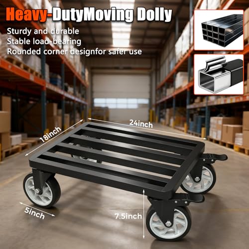Stainless Steel Furniture Dolly, 2000lbs Capacity Heavy Duty Furniture Dolly, 5-inch Swivel casters, 24 x 18 inch Platform and Fastening Device, Safely Moving Heavy Objects - size: 24"L x 18"W Furniture Dolly