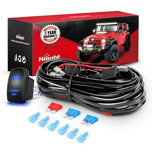 Nilight 16AWG LED Light Bar Wiring Harness Kit 12V On Off 5Pin Rocker Switch Laser Waterproof Toggle Power Relay Blade Fuse for Cars Boat ATV Trucks - 3 Leads Bule - color: 16AWG Wiring Harness-3 Leads