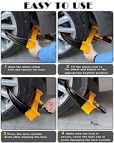 Tevlaphee Universal Wheel Lock Heavy Duty Security Trailer Wheel Lock Anti Theft Wheel Locks for Cars SUV Camper Motorcycle Trailer Great Deterrent Bright Color with 3 Keys (Red-Yellow) - color: Black-yellow
