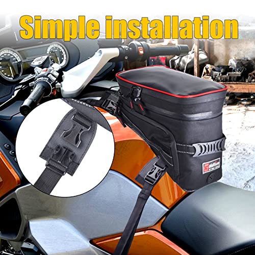Motorcycle Tank Bag w/Strap Storage Bag Compatible with Honda Yamaha Suzuki Kawasaki Harley Water Resistant (Red Piping) - color: Red Piping