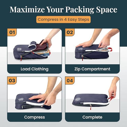 Extra Large Compression Packing Cube 6 Piece Set for Travel and Check Luggage by TRIPPED Travel Gear - color: Navy Blue