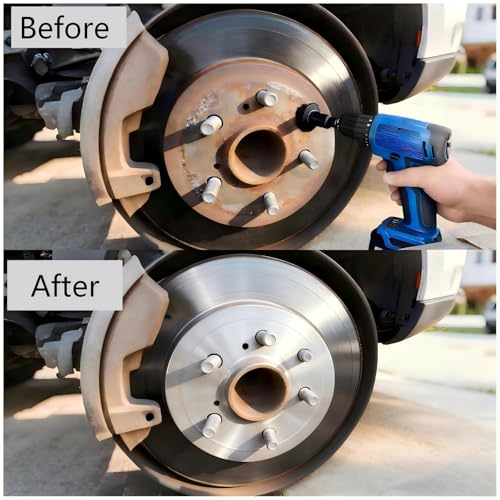 Wheel Hub Cleaning Kit for Power Drill - Includes 1 Adapter and 5 Grinding Pads for Rust Removal on Lug Studs and Brake Rotors