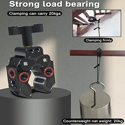 Super Clamp, Camera Clamp Mount with Locating Pin for ARRI Standard, 1/4"-20 & 3/8"-16 Thread Versatile Strong C Clamp Accessories Compatible with Gopro/Monitor/LED Lights/Flash/Microphone