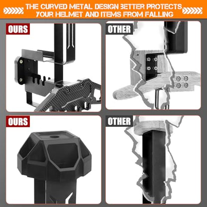 HLOGREE Motorcycle Helmet Holder Rack Wall Mount, Tactical Equipment, Metal Helmet Holder Mount with Hooks, 88lbs Load Capacity, for Motorcycles, Baseballs, Rugby, Military Equipment